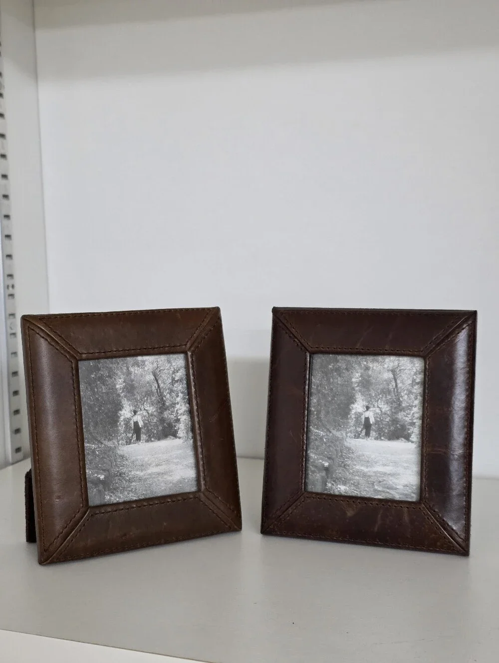 Williams Sonoma Pair of Sussex Leather Photo Frames